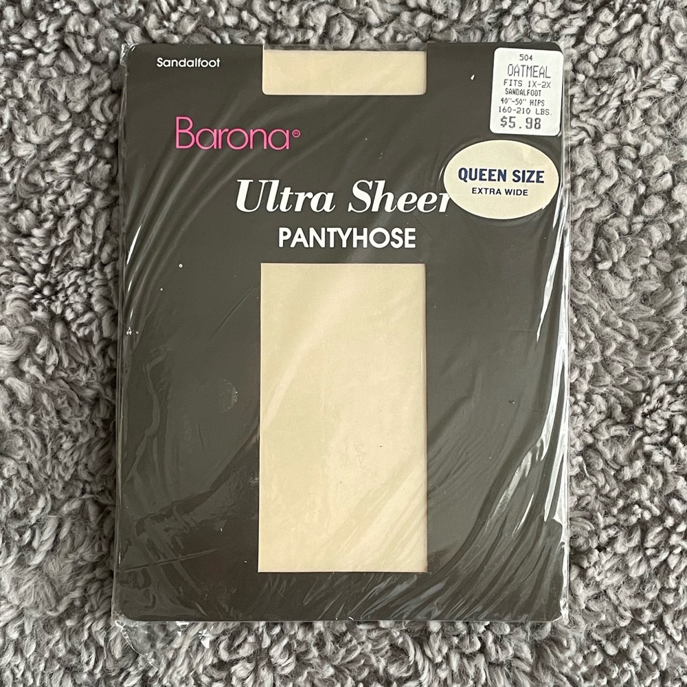 Vintage Barona Ultra Sheer Pantyhose NIP Queen Size Extra Wide Oatmeal